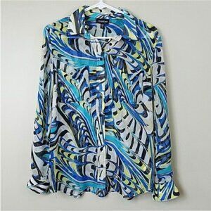Bebe Blue Sheer Swirl Print Button Down Blouse Size XS